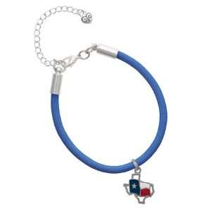 Texas Outline with Flag Charm on a Royal Blue Malibu Charm Bracelet