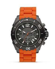MICHAEL Michael Kors Mens Gunmetal Watch on Orange Silicone Bracelet 