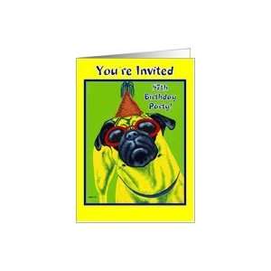  Fifty Seventh Birthday Party Invitation   Pug Dog Card 