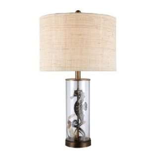   Lamp in Bronze and Clear Glass with Natural Linen Shade and Off   W at