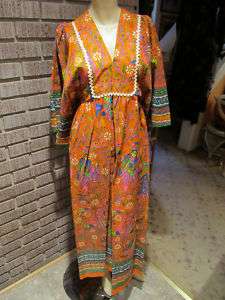 Womens Vintage 60s 70s India Inspired Print Caftan S  