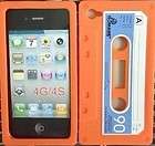 Silicone Cassette Tape Orange Case for iPhone 4G I Phone 4S AT&T 
