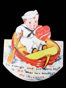 Vintage Sailor Boy in Row Boat Oar Valentine Card Stand Up Rocking 