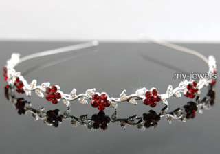 Bridal Flower Ruby Red Crystal Headband Tiara T1285  