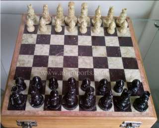Handmade Marble Chess Set with 10x10 Inches wooden & Marble Board Made 
