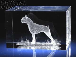 BOXER DOG (mixed ears)* 3D Laser Etched Crystal Figurine A1134s 