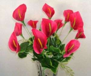 12 Dark Pink Calla Artificial Silk Flowers Bouquet  