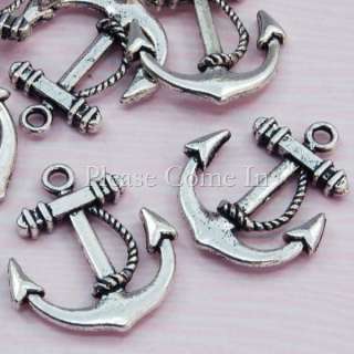 50 pieces of silver toned zinc alloy anchor bead charm/pendant.