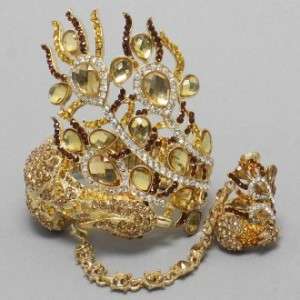 Peacock Rhinestone Crystal Slave Ring Bracelet Set GORGEOUS  