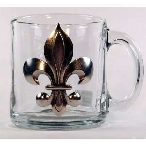   de Lis 12 ounce Glass Coffee Mug with Pewter Logo