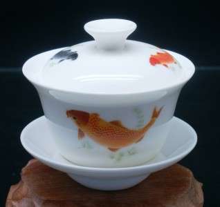 Fine White Porcelain Gai Wan Fancy Carp 150ml  