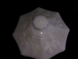 INDIANA HARVEST GRAPE MILK GLASS COVERED CANDY DISH  