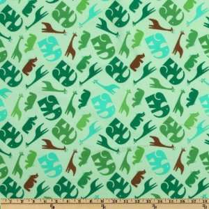  43 Wide Zoo Menagerie Flannel Green Fabric By The Yard 