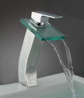 New Bathroom Waterfall Chrome Glass Vessel Sink Faucet  