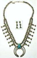 Navajo Old Style Turquoise Squash Blossom Necklace Set  