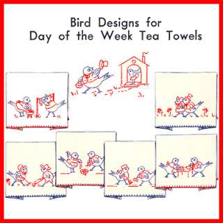 Vintage Embroidery Pattern ~ Robin/Bird DOW Tea Towel  