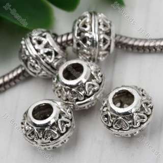 20x Tibetan Silver Carved Heart European Bead Fit Charm  