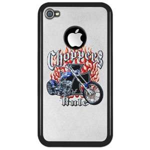 iPhone 4 or 4S Clear Case Black Choppers Rule Flaming Motorcycle and 