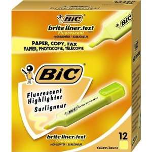  Bic Bright Liner.Text Fluorescent Highlighter, Yellow , 12 