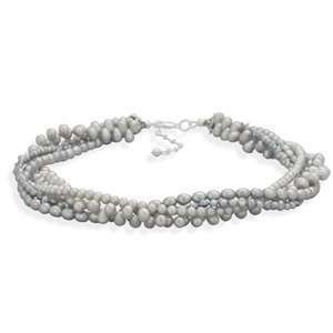  4 Strand Silver Pearl Necklace Sterling Silver Bridal 