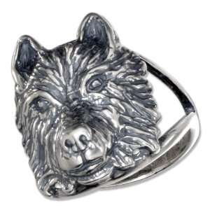    Sterling Silver Wolf Head Ring with Split Shank (size 04). Jewelry