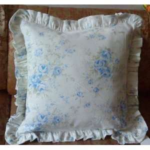  16 X 16 Rose Flower Blue Throw Ruffle Decorative Pillow 