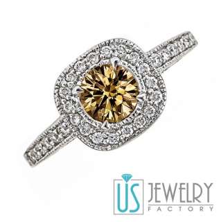 10ct Natural Fancy Light Brown Round Diamond Vintage Engagement Ring 