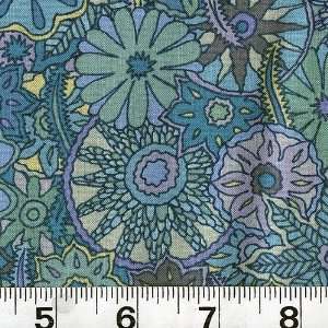  45 Wide Mendhi Henna Flowers Teal Fabric By The Yard 