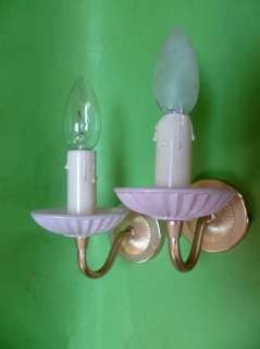 Old french GILDED WALL Sconces w/ Glass Pink ROSACE  