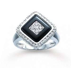  14k White Gold Onyx Round Prong 0.30 Carat Diamond Ring Jewelry