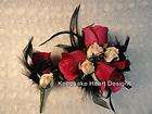 Prom Corsage Fuchsia,Black,​Feathers pink Rose Black Wristlet HOT