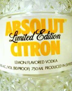 Absolut Vodka Citron Glimmer Limited Edition 750ml Sealed   Rare 