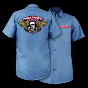   Powell Peralta Winged Ripper Postal Blue Work Shirt Medium  