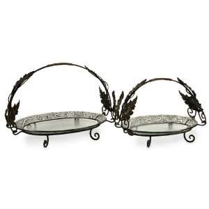  Set of 2 Scrolling Leaf Table Top Glass Serving Trays 