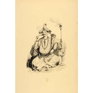  1843 Engraving Costume Rajah Raja India Hookah Pipe 