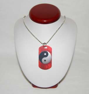 RED YIN YANG DOG TAG NECKLACE metal feng shui jewelry  