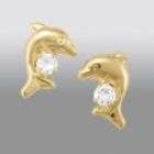 14k Gold Princess Dolphin Stud Earrings