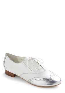 Silver and Brogue Flat   White, Silver, Party, Casual, Menswear 