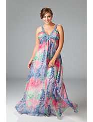   ,entityNameV neck chiffon floral print gown,productId148100
