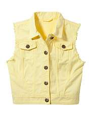 Yellow (Yellow) Teens Yellow Denim Sleeveless Jacket  248866585 
