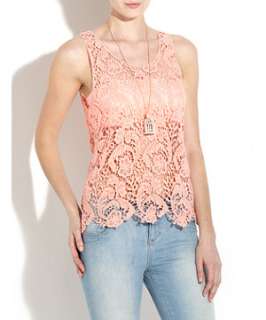   Orange) Influence Coral Crochet Zip Back Vest  254384683  New Look