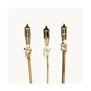  BAMBOO POLYNESIAN TORCHES WITH SHELL/RAFFIA (3 PIECES 