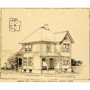 1890 Print Workingmans Home Architectural Design Floor Plans 