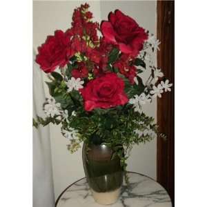  Red Wine Silk Rose Floral Arrangement