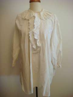 WHITE LONG SHIRT WITH LACE SIDE SLITS MADE OF COTTON VINTAGE 70S 