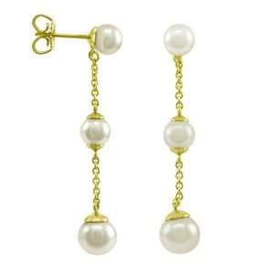  Majorica Jewelry 3 Pearl Vermeil Chain Earrings Jewelry