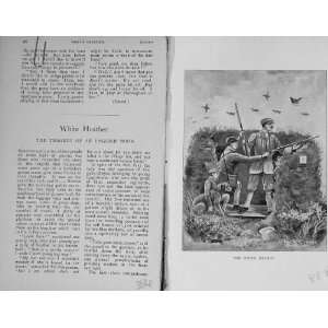    1899 Antique Print Hunting Shooting Men Dogs Birds