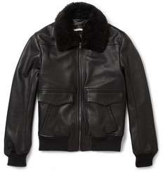 Yves Saint Laurent Shearling Collar Leather Bomber Jacket