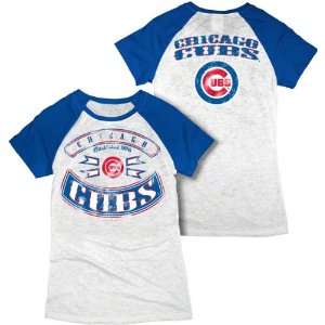  Chicago Cubs White Womens Crewneck Burnout Raglan T Shirt 