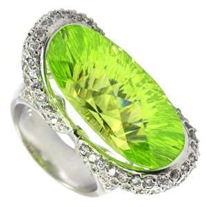  Apple Green Cats Eye & White Pave CZ Cocktail R Jewelry